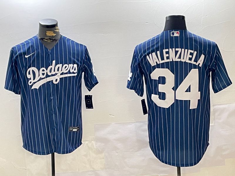Men Los Angeles Dodgers #34 Valenzuela Blue Stripe Game 2024 Nike MLB Jersey style 1120->los angeles dodgers->MLB Jersey